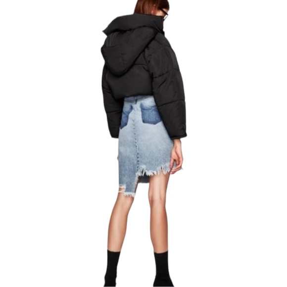 Zara Distressed Asymmetrical Blue Denim Midi Skirt - Picture 2 of 9